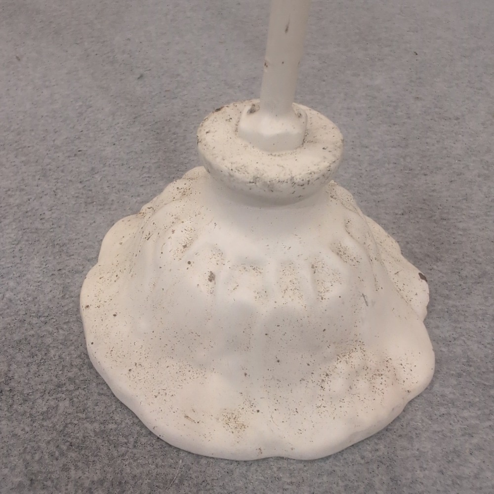 Cast Iron Taper Candle Holder Shabby Chic White Distressed Crystal Prisms - Picture 3 of 7